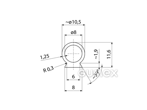 Geformtes Silikonprofil mit Loch, 11,6x10,5mm, 60°ShA, -60°/+180°C, transparent, 